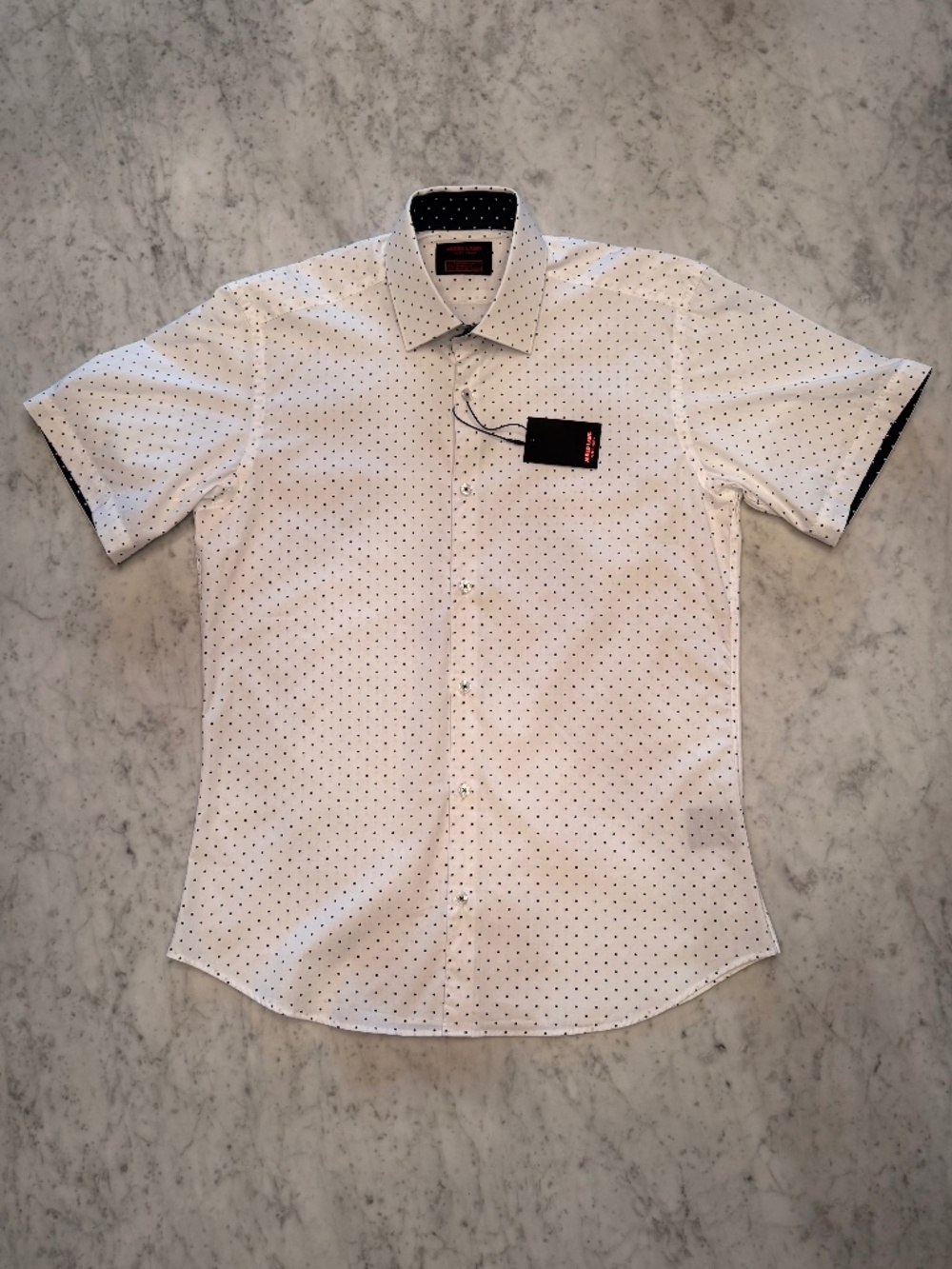 Jared Lang After Hours White Polka Dot Slim Short Sleeve Button Up Shirt M NWT